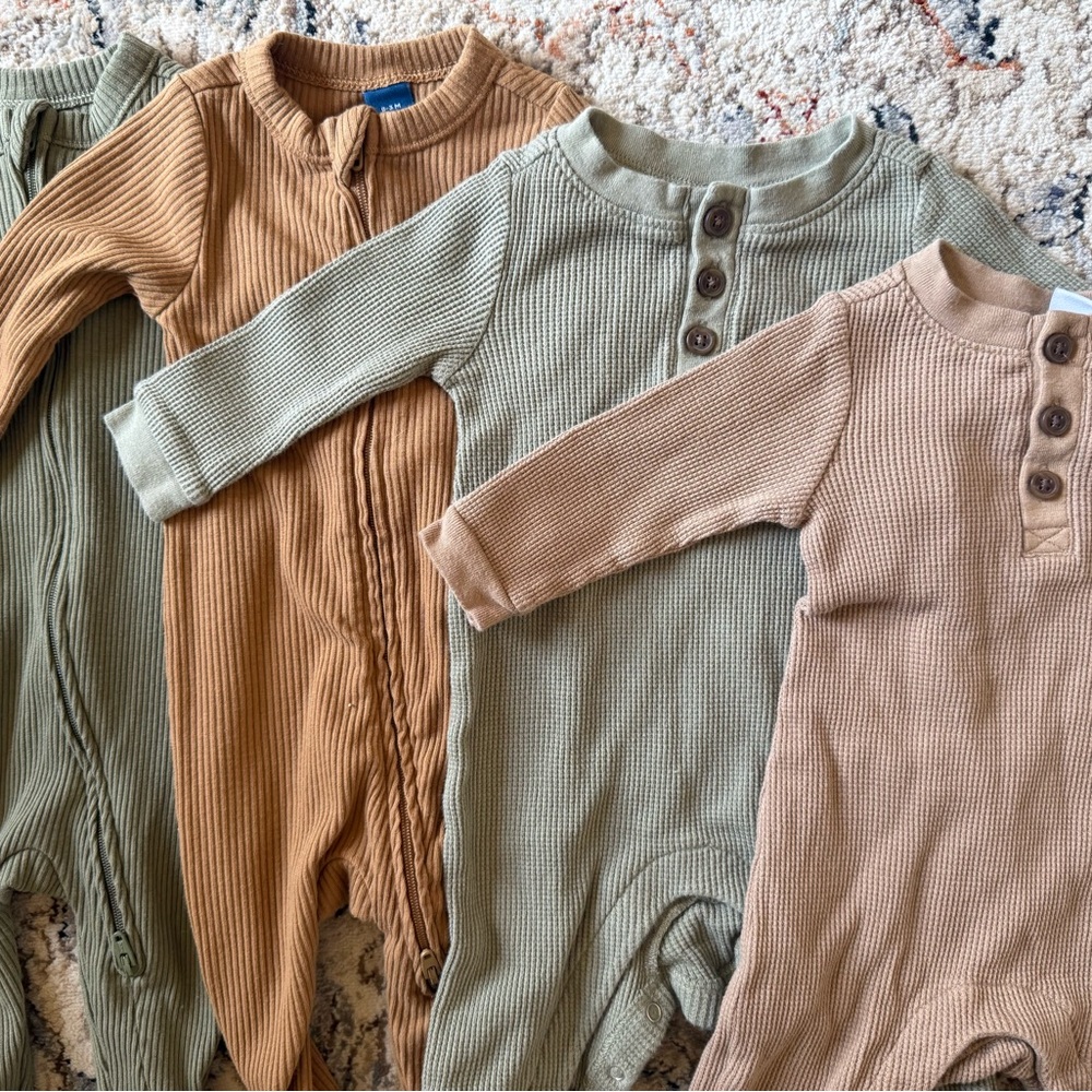 Old Navy Ribbed Baby One Piece- 4 Piece Set - Green, Brown, Tan